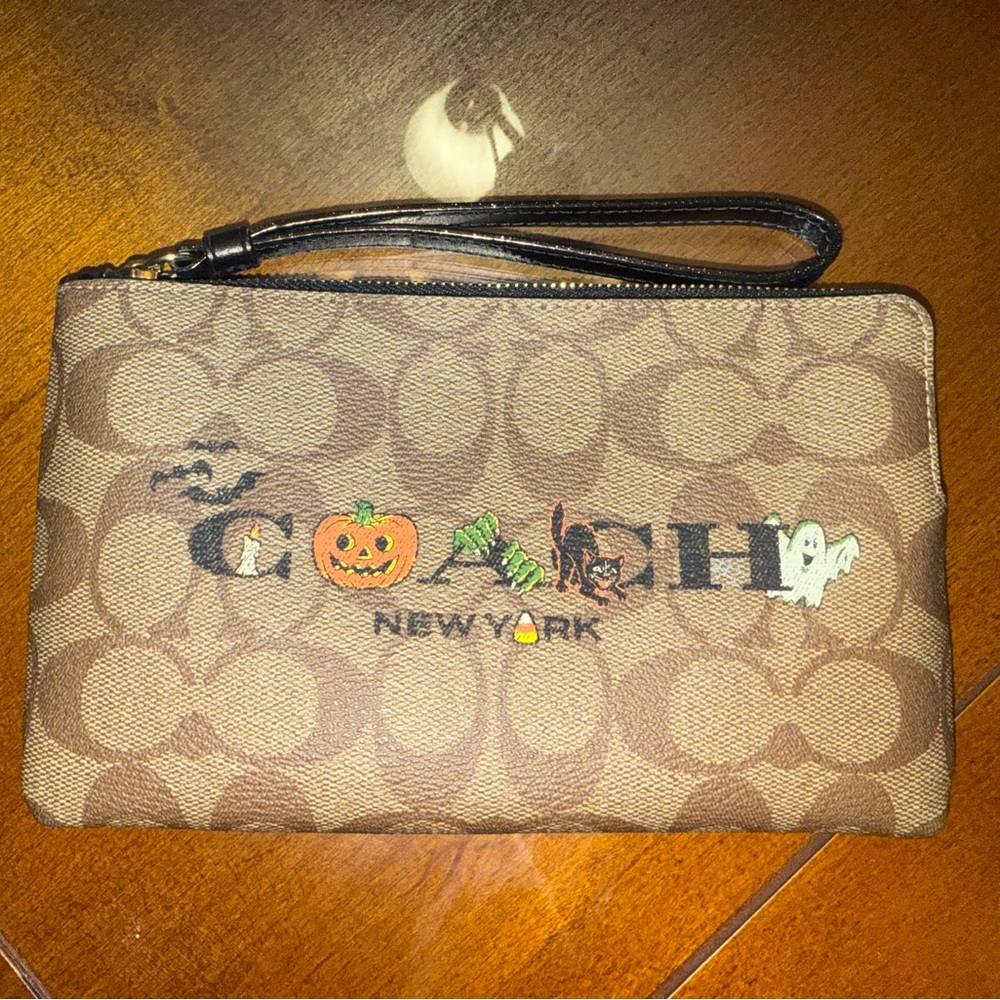 Coach Brown Wristlet with Halloween Motif